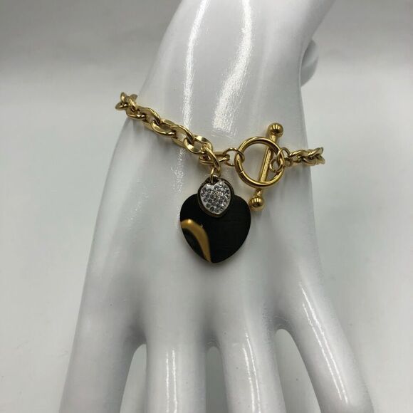 18K Gold Plated Heart Charms with Cubic Zirconiz Women's Bracelet Waterproof - Picture 4 of 12